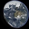 Kein Foto aus dem Weltraum, sondern nur gemalt: In der letzten Kaltzeit dürfte die Eiskappe am Nordpol viel größer gewesen sein.