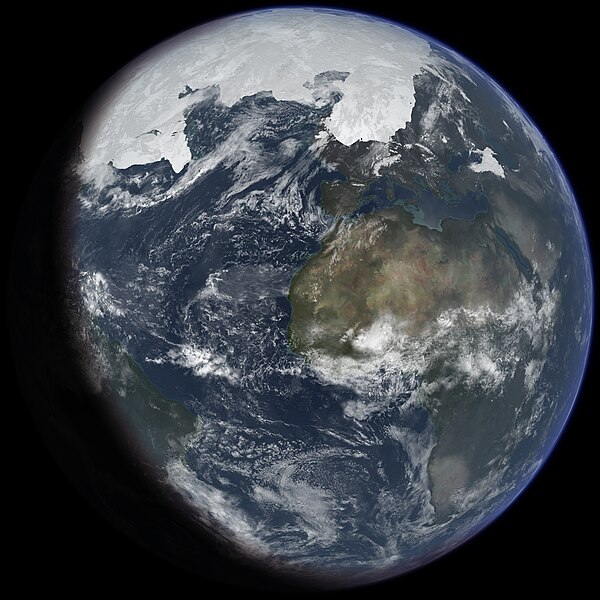 An artist's impression of ice age Earth at glacial maximum.