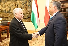 Poland's Law and Justice (PiS) leader Jarosław Kaczyński with Orbán on 22 September 2017