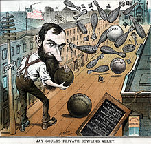 Cartoon from Puck, 1882, depicting Wall Street as "Jay Gould's Private Bowling Alley" Jay Gould's Private Bowling Alley - Opper 1882.jpg