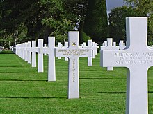 Medal of Honor gravemarker of Jimmie W. Monteith at the Normandy American Cemetery and Memorial Jimmie W. Monteith Jr. Gravemarker 03.jpg