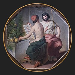 La Romia imperiestro Hadriano kaj Apolodoro el Damasko, pentraĵo de Johann Georg Hiltensperger (1806-1890).