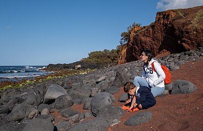 Jules and Gabriel at Red Beach, Santa Cruz da Graciosa, Graciosa Island, Azores, Portugal