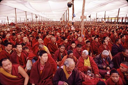 Monks attending the 2003 Kalachakra empowerment in Bodhgaya, India. Some empowerment ceremonies can include large numbers of initiates.