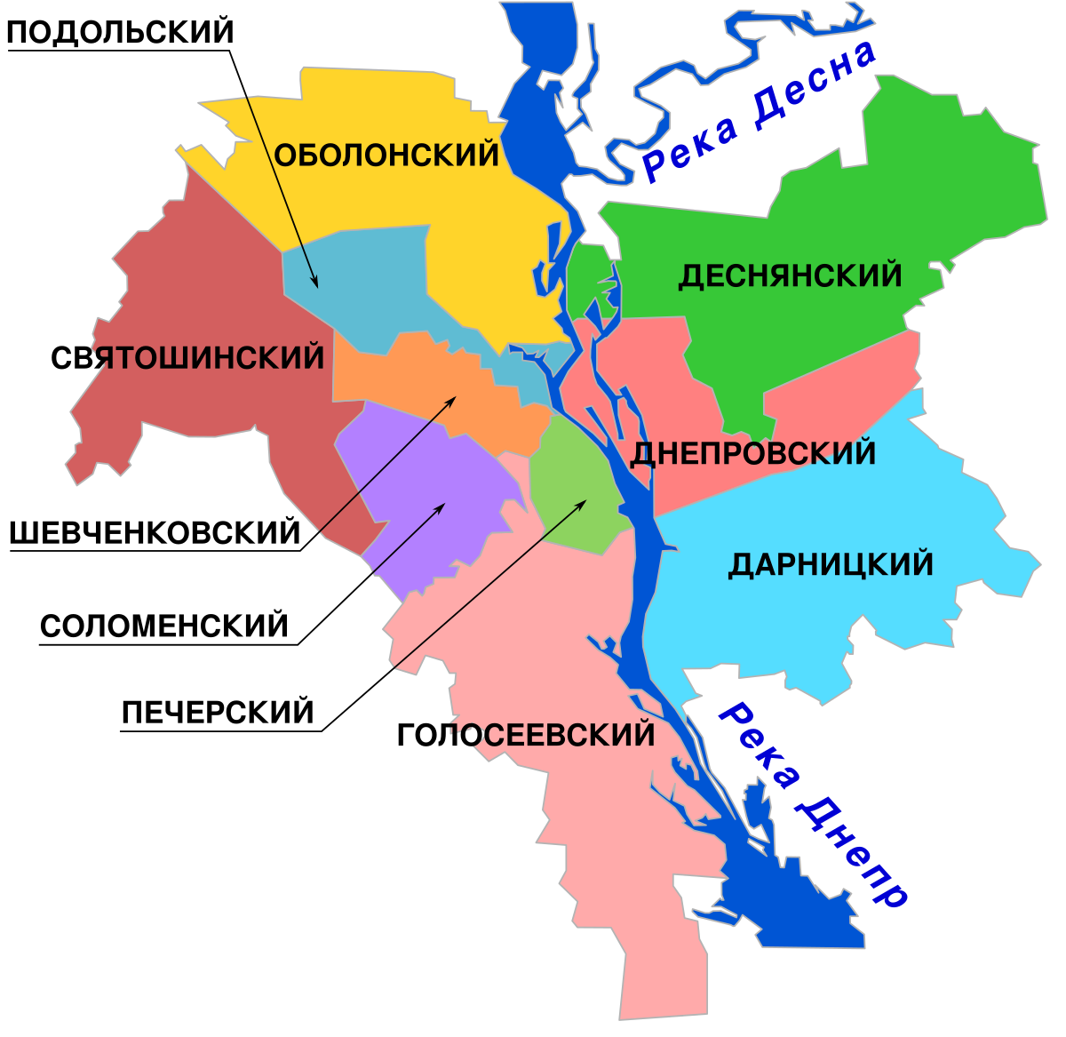 Карта районов Киева