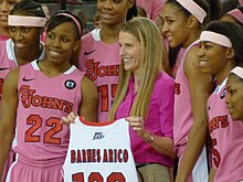 Barnes Arico after her school-record 169th win with St. John's in February 2012. Kim Barnes Arico 169 wins.jpg