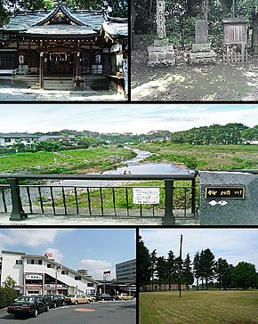 Сверху вниз, слева направо: храм Киёэ-Суйтенгу, место замка Такино, река Янасе, станция Киёсе, центр связи Овада