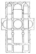 Les absides du chevet et celles du transept sont inscrites derrière des murs droits