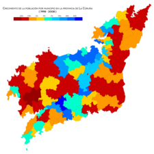 Crecimiento de población por municipio entre 1998 y 2008.