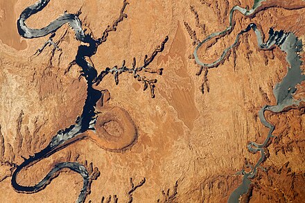 The Rincon on Lake Powell in southern Utah. It is an incised cutoff (abandoned) meander.