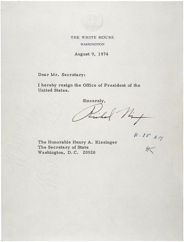 From commons.wikimedia.org: Letter of Resignation of Richard M. Nixon, 1974, From Images