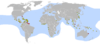 Mapa de distribuição da tartaruga de couro