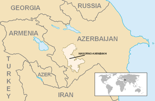Location and extent of the former Nagorno-Karabakh Autonomous Oblast (lighter color)