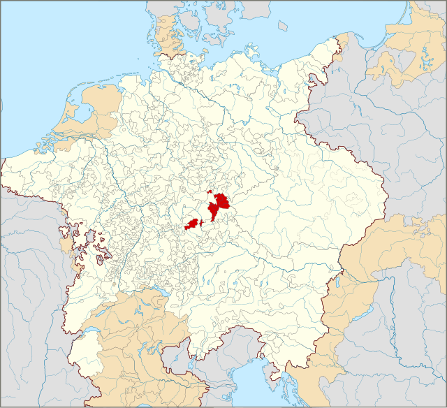 Locatie van het vorstendom Bayreuth binnen het Heilige Roomse Rijk in 1618.