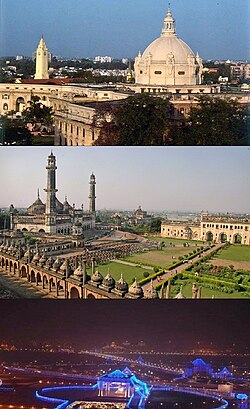 Frae top: Vidhan Sabha, Bada Imambara, Ambedkar Park
