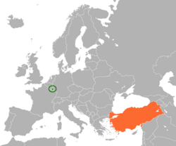 Haritada gösterilen yerlerde Luxembourg ve Turkey
