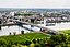 Mülheimer Brücke Köln mit linksrheinischer Vorlandbrücke - Luftaufnahme. Die rechte Brückenseite wird saniert, der Verkehr wird über die linke Brücken...