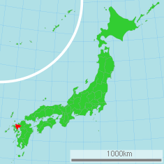 Japonijos žemėlapis su paryškinta Sagos prefektūra