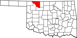 map of Oklahoma highlighting Woods County