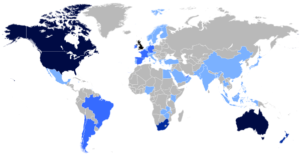 Map of the British diaspora in the world by population (includes people with British ancestry or citizenship). .mw-parser-output .legend{page-break-inside:avoid;break-inside:avoid-column}.mw-parser-output .legend-color{display:inline-block;min-width:1.25em;height:1.25em;line-height:1.25;margin:1px 0;text-align:center;border:1px solid black;background-color:transparent;color:black}.mw-parser-output .legend-text{}  United Kingdom   + 10,000,000   + 1,000,000   + 100,000   + 10,000