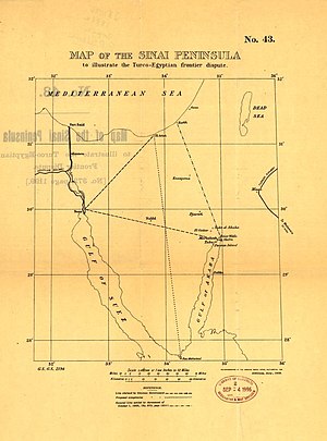 300px map of the sinai peninsula to illustrate the turco egyptian frontier dispute