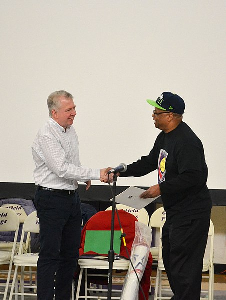 File:Mayor Murray congratulates King County Councilmember Larry Gossett after he received honors for his decades of work on issues of social justice and racial equality (12062425383).jpg