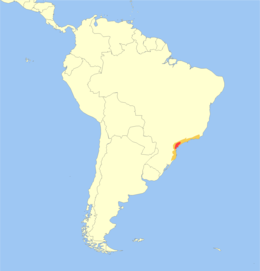 Elterjedési területe (a vörösben biztosan él, a sárgában csak feltételezett)