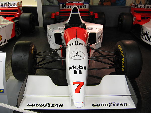 McLaren MP4/10B, driven only twice by Nigel Mansell, with widened cockpit on display at The Donington Collection