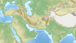 Topographic map of the Iranian Plateau connecting to Anatolia in the west and the Hindu Kush and the Himalayas in the east