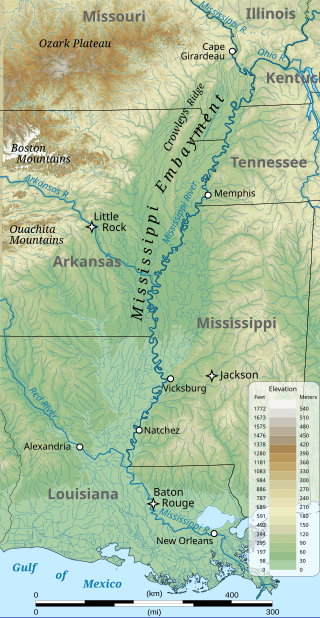 <span class="mw-page-title-main">Mississippi embayment</span> Low-lying basin filled with Cretaceous to recent sediments