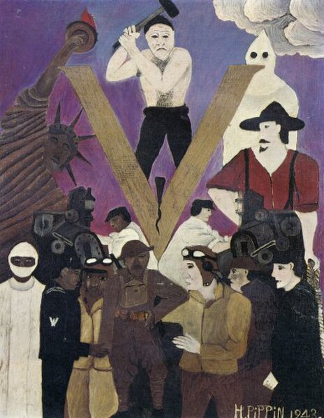 Mr. Prejudice, painted by Horace Pippin in 1943, depicts a personal view of race relations in the United States.