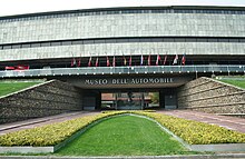 The entrance to the museum building, work of architect Amedeo Albertini, before the 2011 restoration. Museo Nazionale dell Automobile.jpg