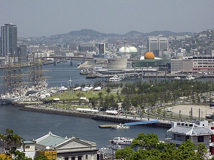 An overview of the Nagasaki waterfront.