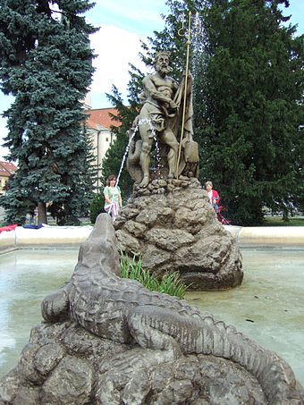 Neptune's fountain in Prešov, Slovakia.