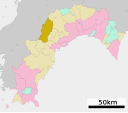 Niyodogawas läge i Kōchi prefektur      Städer Landskommuner:      Köpingar      Byar