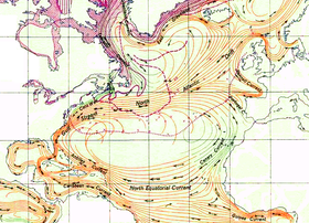 Антильское течение на схеме течений северной Атлантики