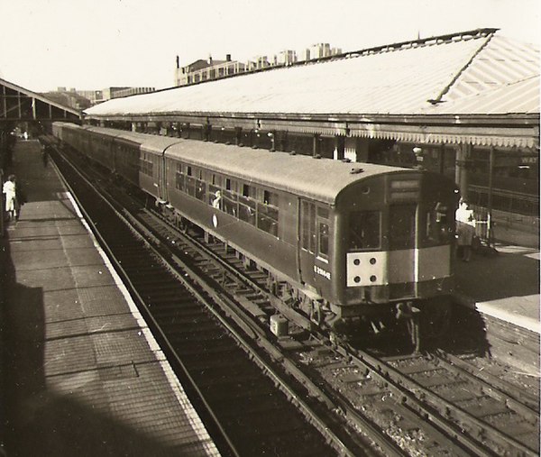 Electric train at Manors North in June 1967