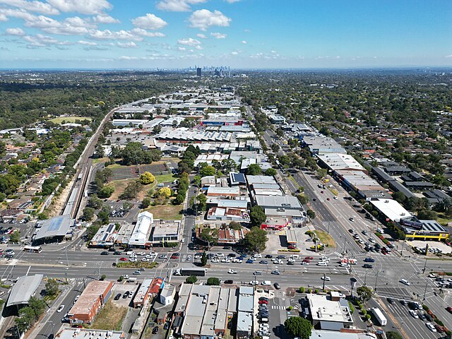 Nunawading train station from above facing the Melbourne CBD March 2024
