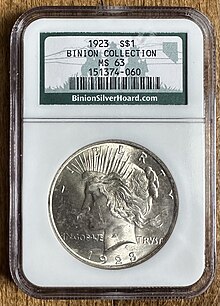 NGC-certified Peace dollar from the Binion Hoard Peace dollar from the Binion Hoard.jpg