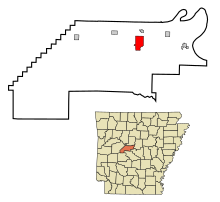 Perry County Arkansas Incorporated und Unincorporated Bereiche Perryville Highlighted.svg