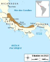 Distribution géographique de Phyllobates lugubris au Nicaragua, au Costa Rica et au Panama.