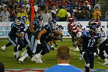 The Argonauts during a game against the Calgary Stampeders, during the 2008 CFL season Pickett handoff.jpg