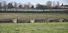 Split rail fences near Flesherton. Pioneer split rail or snake fence Grey Co Ont.jpg