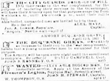 Newspaper recruitment notices for the City Guards, Duquesne Grays, and Firemen's Legion Pittsburg City Guards, Duquesne Grays, and Firemen's Legion Recruitment.jpg
