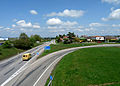 Čeština: Pohled na obec Planá, okres České Budějovice z mostu přes E55. English: View of the municipality of Planá, České Budějovice, South Bohemian Region, Czech Republic, from a bridge over E55.