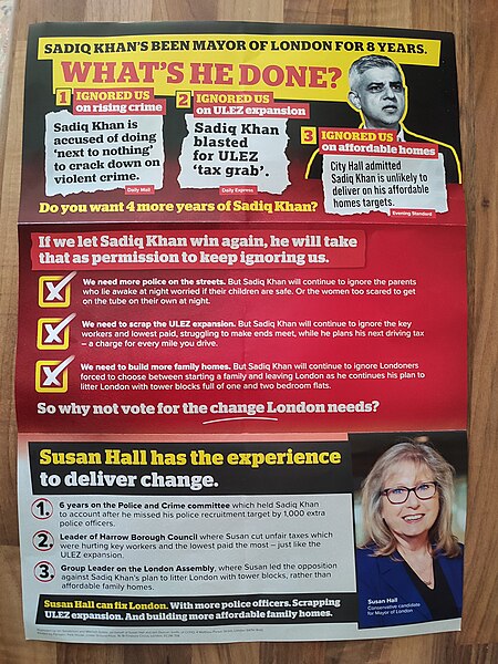 A Conservative-led slanderous political campaign brochure for the Mayor of London