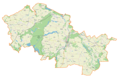 Mapa konturowa powiatu nowomiejskiego, w centrum znajduje się punkt z opisem „Nowe Miasto Lubawskie”