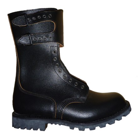 Brand new Mle 1965 combat boots made of shined black leather with direct molded soles.
