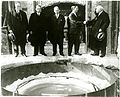 NBS Directors S. W. Stratton [second from left] and G. K. Burgess [far right] pictured with Perkins Observatory director Prof. Clifford C. Crump [center].