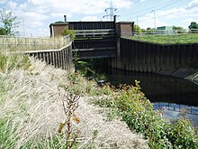 Canklow regulator, used to hold back the flow of the river in flood conditions RiverRotherSYorksCanklowRegulator.jpg